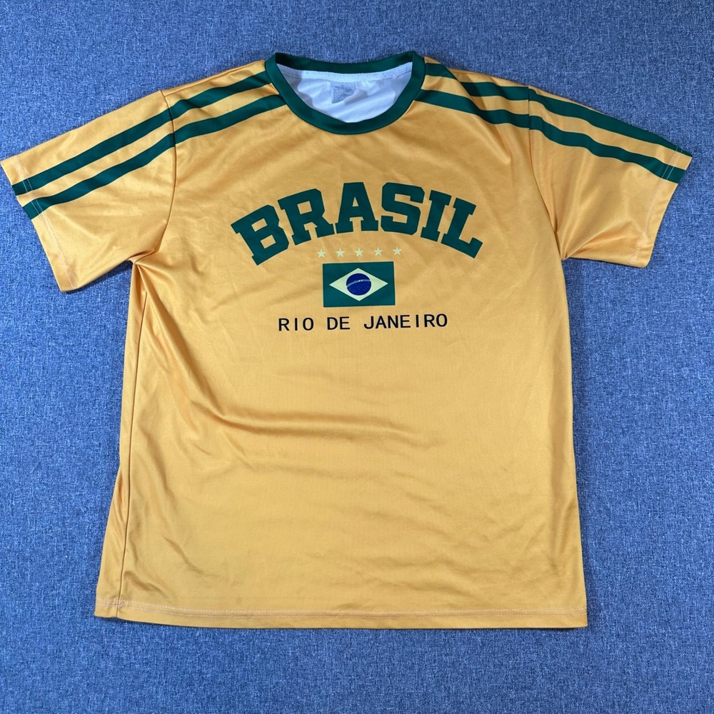 Brasil Rio De Janeiro Soccer Jersey Shirt Mens Large Yellow Green Soccer Tee L